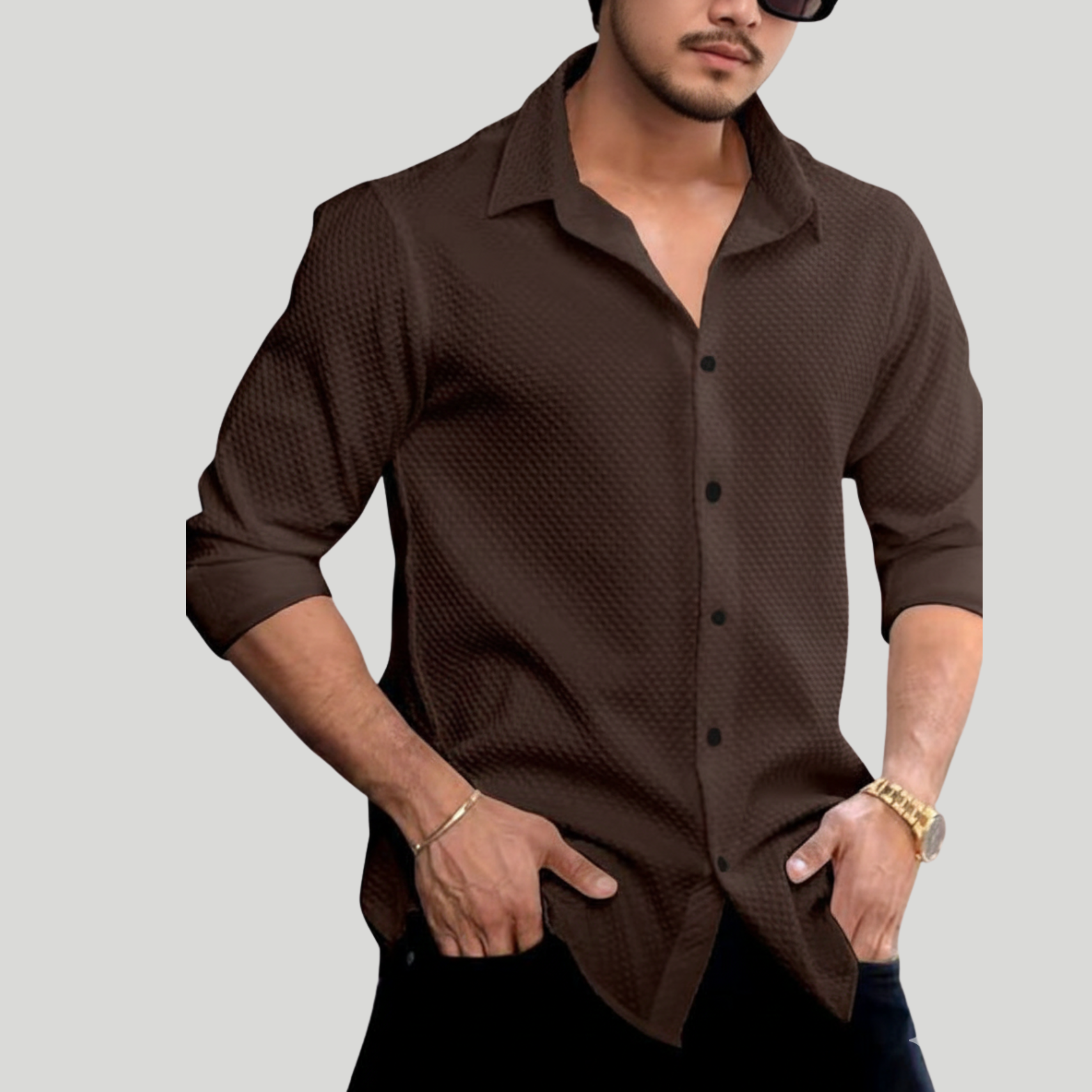 A K Enterprise India Slim Textured Mandarin Collar Organic Cotton Shirt