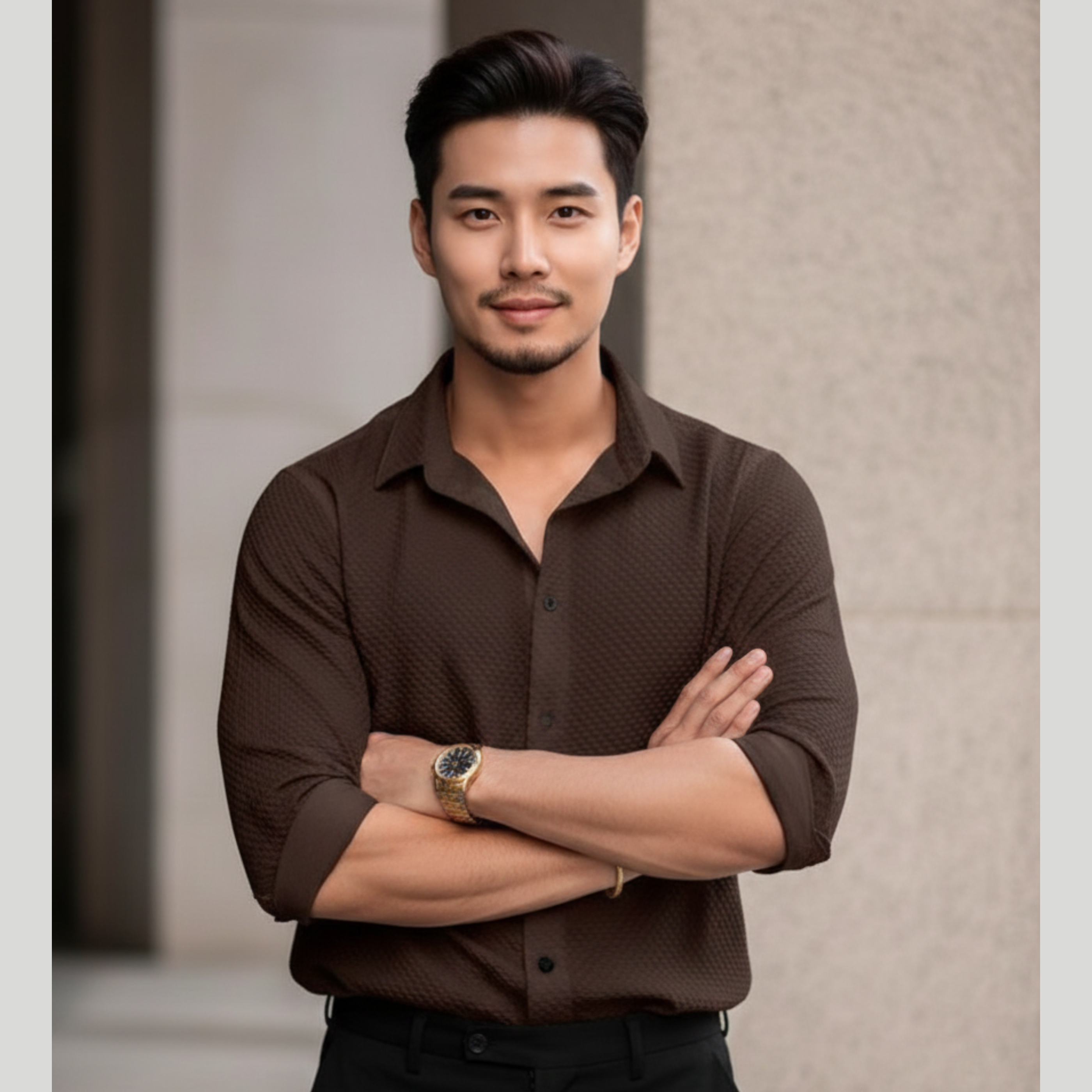 A K Enterprise India Slim Textured Mandarin Collar Organic Cotton Shirt