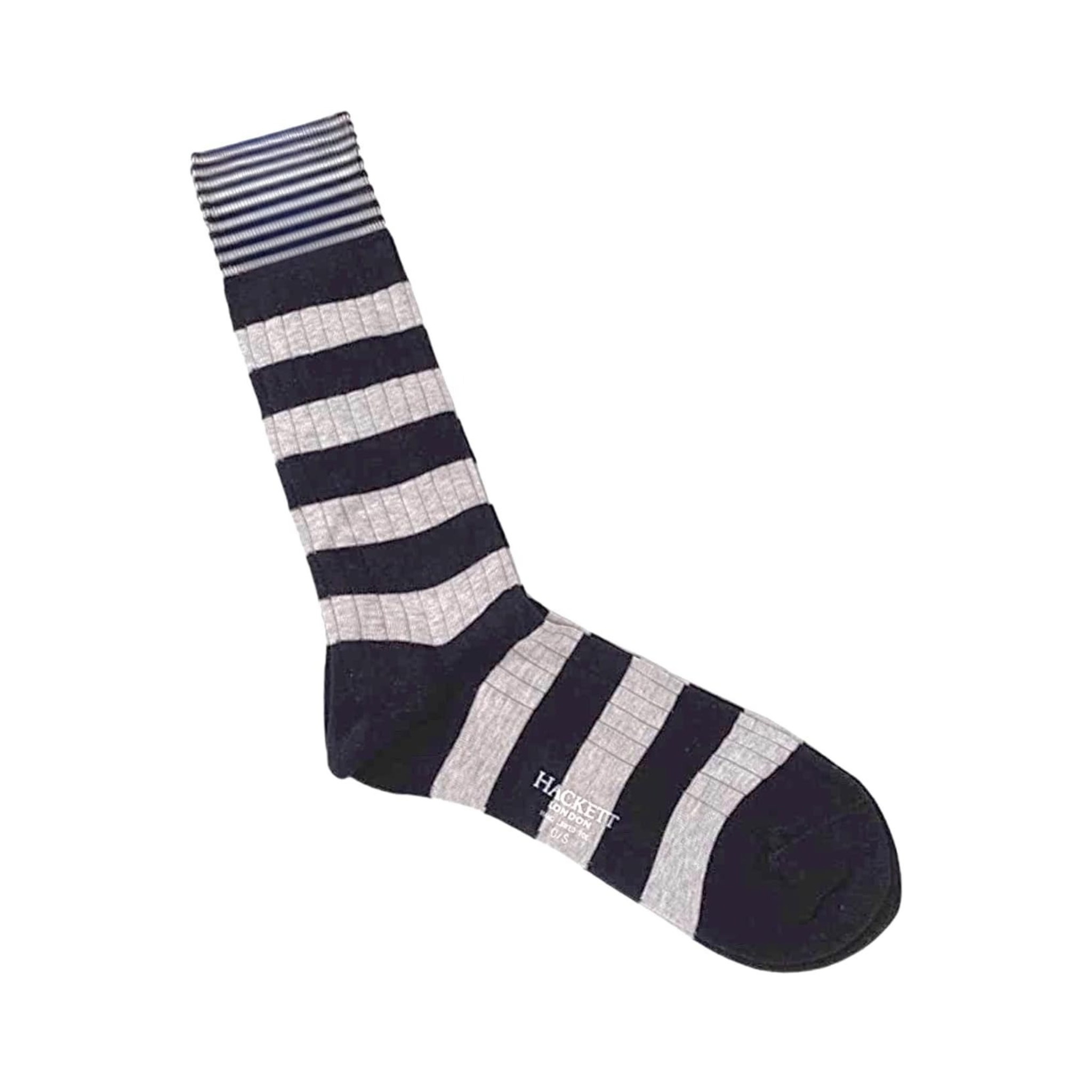 Hackett LONDON MEN'S RIBBED STRIPED COTTON/NYLON DRESS SOCKS ONE SIZE (HEATHER GREY/BLACK)