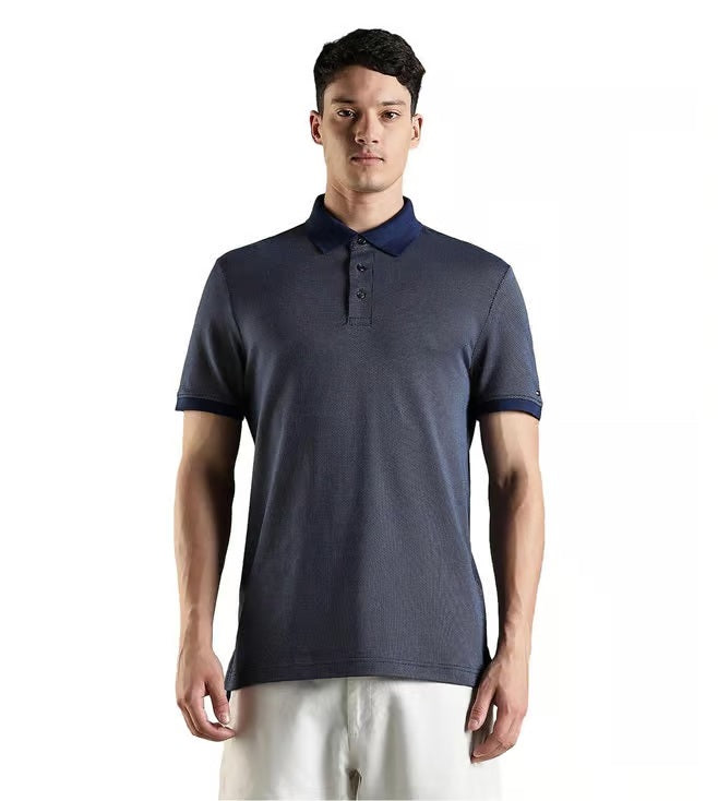TOMMY HILFIGE - Dark Blue Printed Polo T-Shirt
