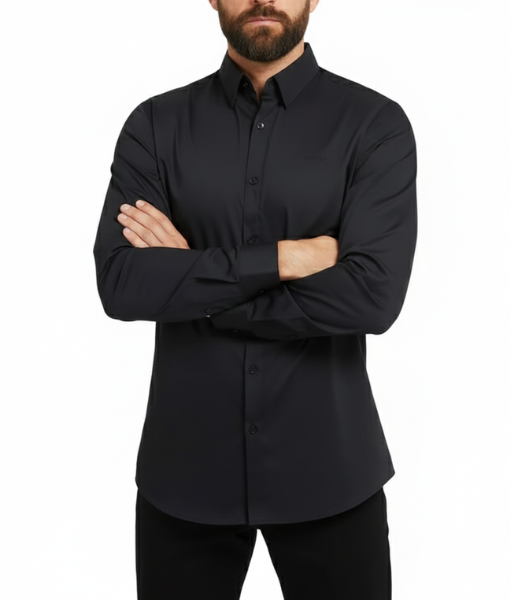 Guess Men's Black Cotton Solid Slim Fit Shirt